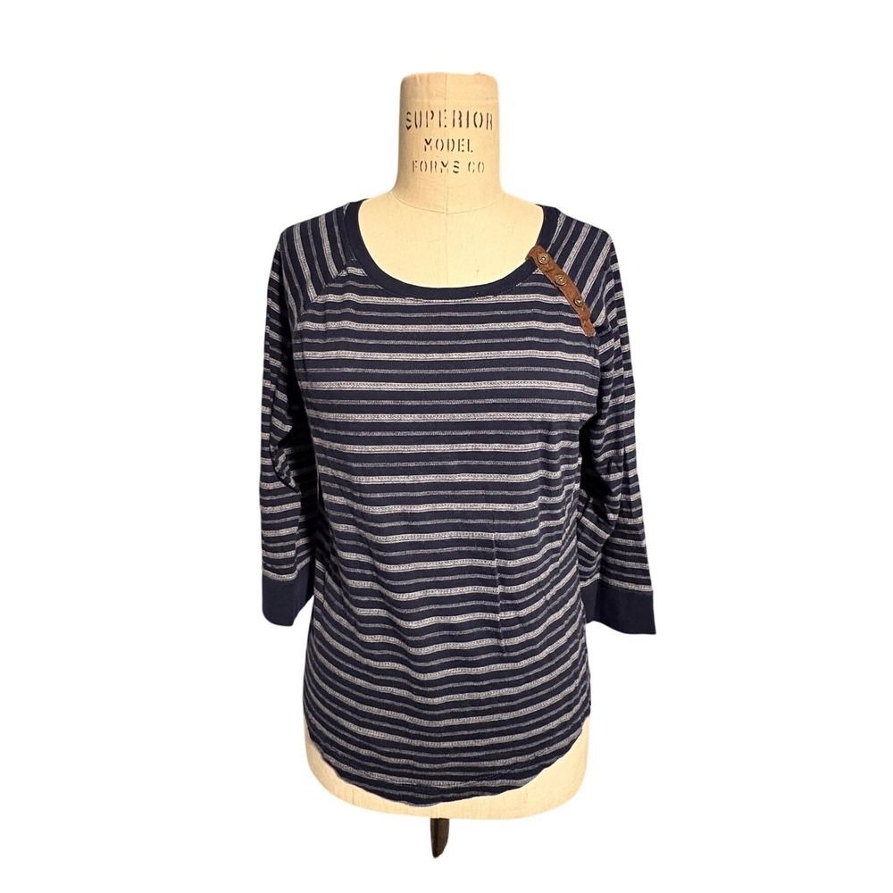 Ralph Lauren Jeans Co Striped 3/4 Sleeve Top Brown Faux Suede Nautical Preppy